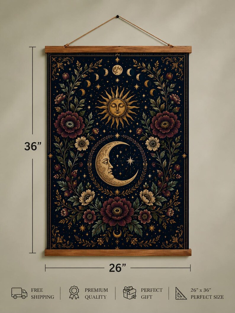 Tapestry, Celestial Sun Moon Vintage Floral Boho Wall Hanging - Etsy UK