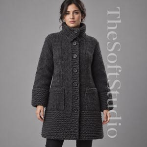 Chunky Knitted Coat Pattern, Longline Wool Jacket with Pockets (PDF)