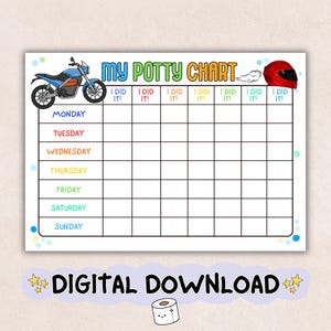 Potträningsschema för motorcykel för barn | Belöningsspårare för småbarnstoalett (digital nedladdning)