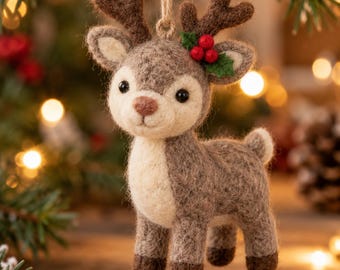 Renna decorativa in feltro ad ago, graziosa renna ornamentale natalizia, animale in feltro di lana per l'albero di Natale, regalo per le feste, pensierino per la calza di Natale.