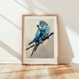 Budgerigar Digital Print: Blue Geometric Bird Artwork (Instant Digital Download)