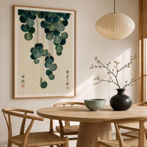 Japandi Botanical Print, Cascading Leaves Wall Art, Japanese Garden Poster, Teal & Gold Vintage Botanical, Zen Wall Decor, Japanese decor image 19