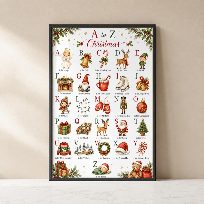 A to Z Christmas Print, Christmas Alphabet Nursery Wall Art, Kids ...