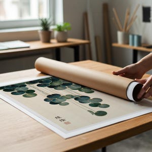 Japandi Botanical Print, Cascading Leaves Wall Art, Japanese Garden Poster, Teal & Gold Vintage Botanical, Zen Wall Decor, Japanese decor image 12