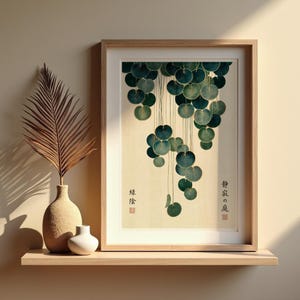 Japandi Botanical Print, Cascading Leaves Wall Art, Japanese Garden Poster, Teal & Gold Vintage Botanical, Zen Wall Decor, Japanese decor image 14