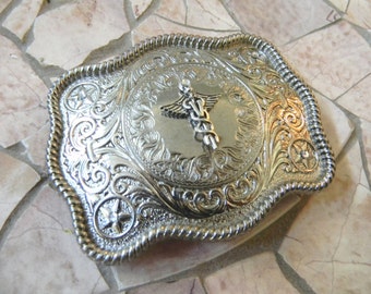 Veterinarian Belt Buckle, Vet Tech, Medical School Graduation Gift, Veterinary , Caduceus, Doctor,  College Student, Mens Womens Silver Belt