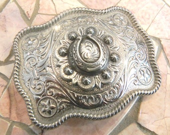 Horseshoe Belt Buckle, Silver Horse Lovers Gift,  Western Cowgirl Lucky Charm, Unique Cowboy Etched Metal Buckle, Kids, Mens, Womens Belt