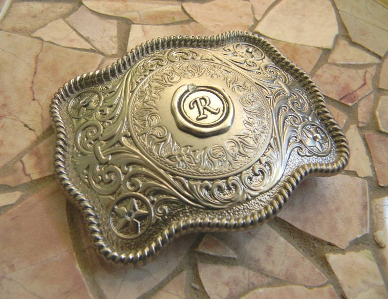 Monogram Belt Buckle Letter R Western Groomsmen Gift Etsy