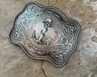 Anchor Belt Buckle, Silver Western Mens Womens Ships Anchor Buckle, Marine, Sailor Nautical Belt, Silver Custom Sailing Gift