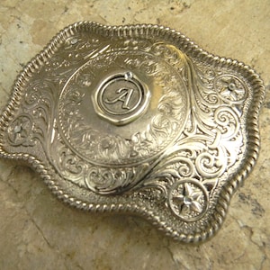 Monogram Letter A, Silver Belt Buckle, Western Groomsmen Gift, Bridesmaid Gift, Wax Seal, Custom Monogrammed Buckle