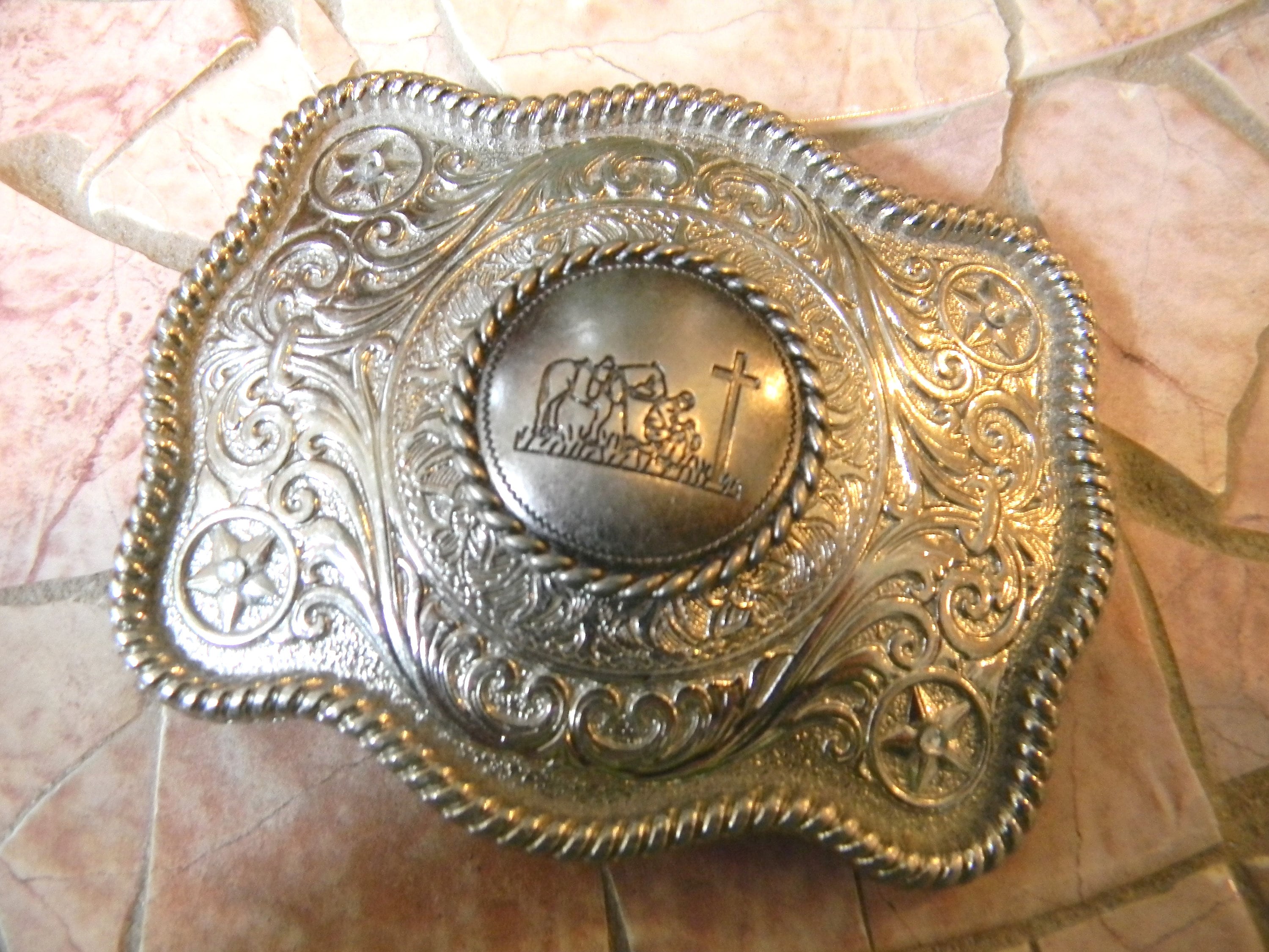 StepOriginals Praying Cowboy Belt Buckle, Horse Buckle, Cowboy Prayer, Womens, Mens, Kids Western Concho, Custom Christian Cross Gift