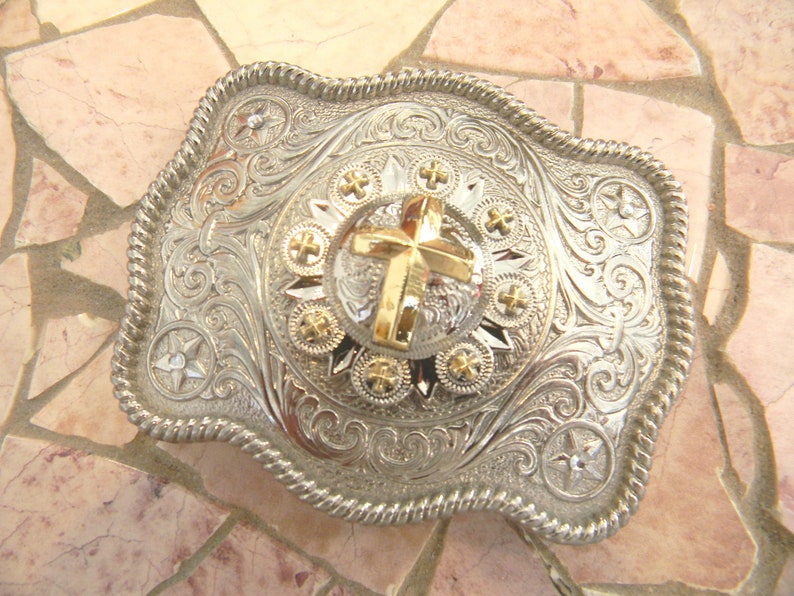 Gold Cross Belt Buckle Silver Western Cross Custom Christian Etsy
