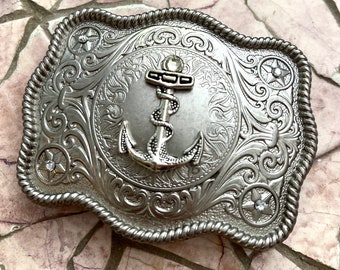 Anchor Belt Buckle, Silver Western Mens Womens Ships Anchor Buckle, Marine, Sailor Nautical Belt, Silver Custom Sailing Gift