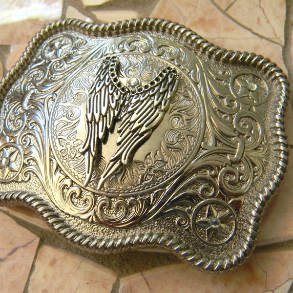 Angel Wings Belt Buckle, Guardian Angel, Biker Chick, Fairy Wings, Memorial, In Loving Memory, Custom Silver Womens Mens Western Belt Buckle