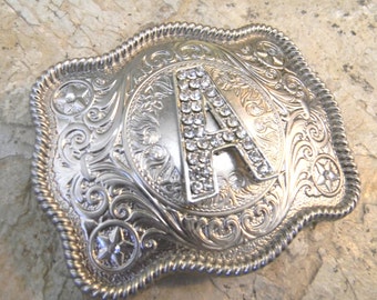 Hebilla de cinturón plateada personalizada con monograma de la letra A, con inicial de diamantes de imitación, para mujer, hombre y niño, estilo western, Anaheim Angels