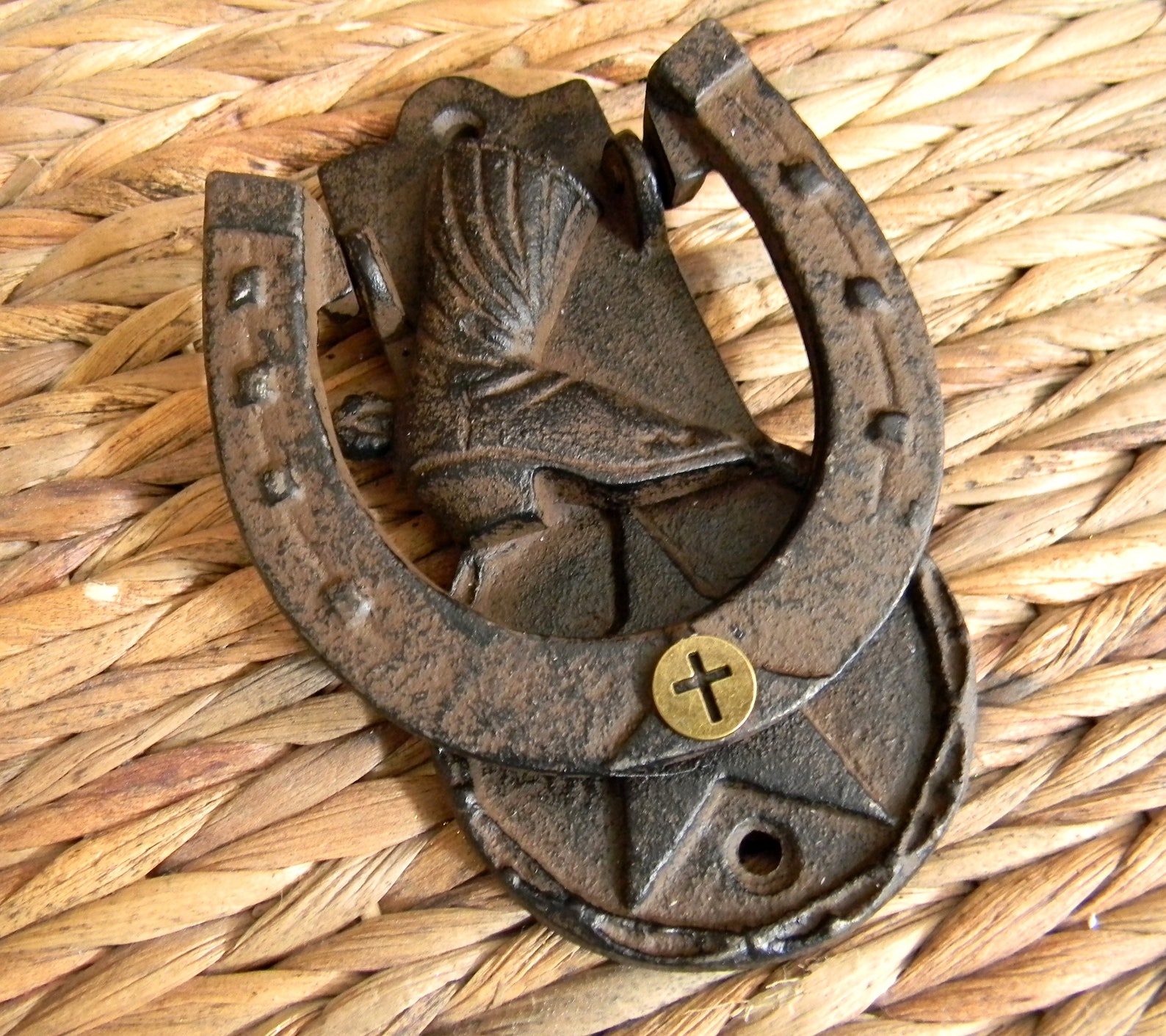 Cast Iron Cross Door Knocker Lucky Horseshoe Silver Cross Etsy