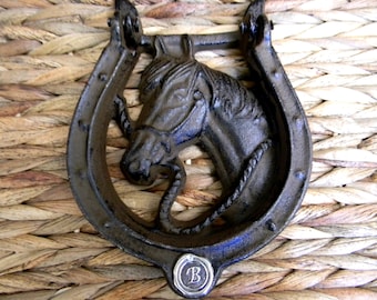 Horseshoe Personalized Door Knocker, Doorknocker,  Horse Head, Front Door Rustic Home Decor, Unique Custom Western Gift