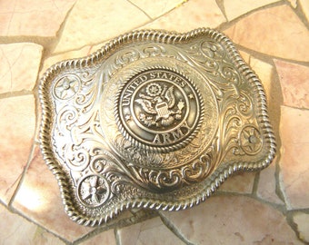 Army Silver Concho Belt Buckle, Western Military Buckle, US Army Wife, Girlfriend, Army Boyfriend Groomsmen Gift, Womens Mens Belt