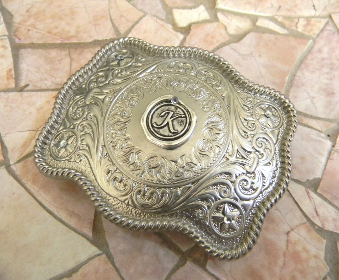 Letter K Personalized Silver Belt Buckle, Monogram Initial  display picture 3