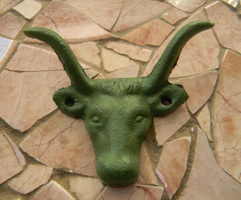 Cast Iron Animal Skull Knobs Green Cow Drawer Pull Etsy