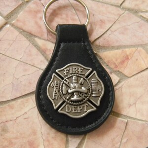 Firefighter Keychain, Fireman Black Leather Key Fob, Key Ring, Black ...