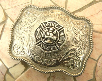 Firefighter Gift Silver Belt Buckle, Western Womens Mens Engraved Fireman Badge, Fire Dept Belt Buckle,  Firefighter Wife Girlfriend