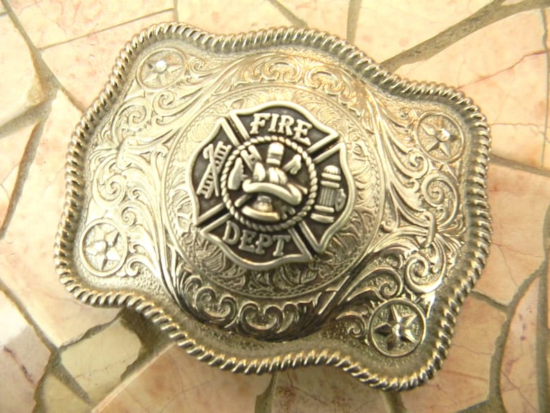 Firefighter Gift Silver Belt Buckle Western Womens Mens Etsy