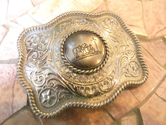 Cowboy prayer top belt buckle
