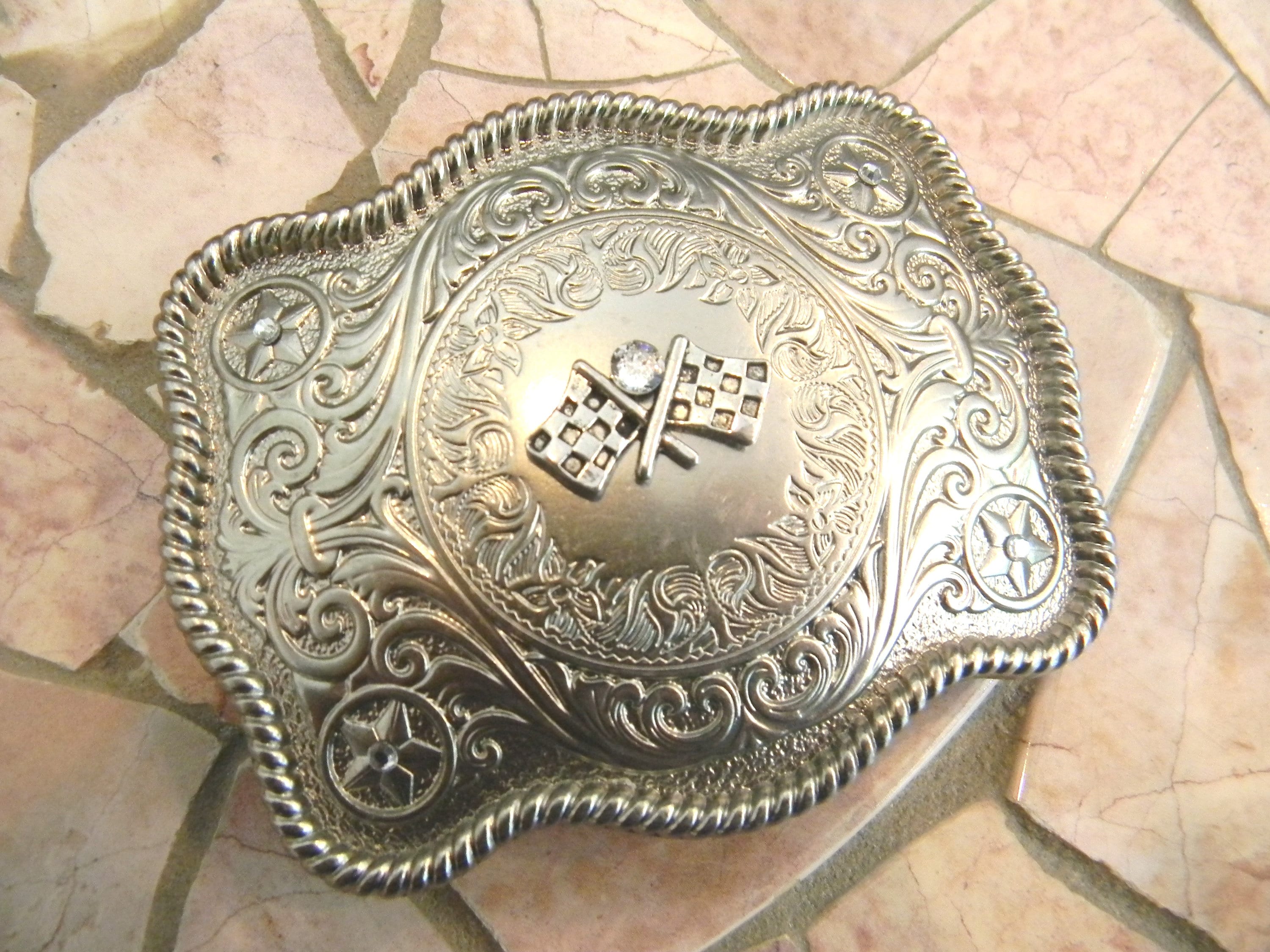 StepOriginals Checkered Flag Belt Buckle Nascar Gifts Race Car Indy 500 Start Your Engines Racing Rally Pit Crew Custom Silver Metal Buckle Sports