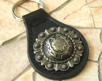 Lucky Charm Key Chain, Black Leather Key Fob, Key Ring, Keychain, Horseshoe Good Luck Charm, Custom Gift For Men, For Women, Western Keyring