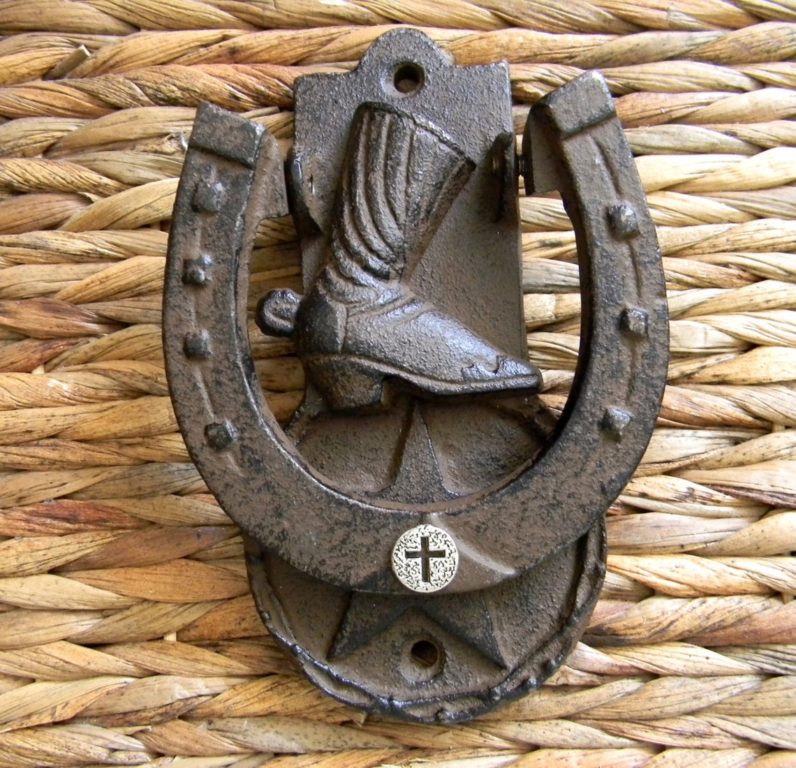 Cast Iron Cross Door Knocker Lucky Horseshoe Silver Cross Etsy