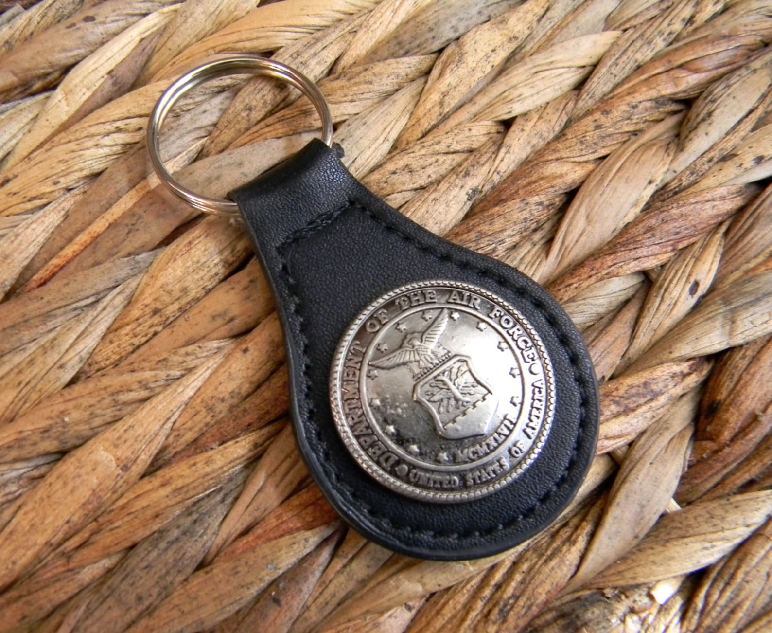 Air Force Keychain, USAF Black Leather Key Fob, Key Ring, Military Gift ...