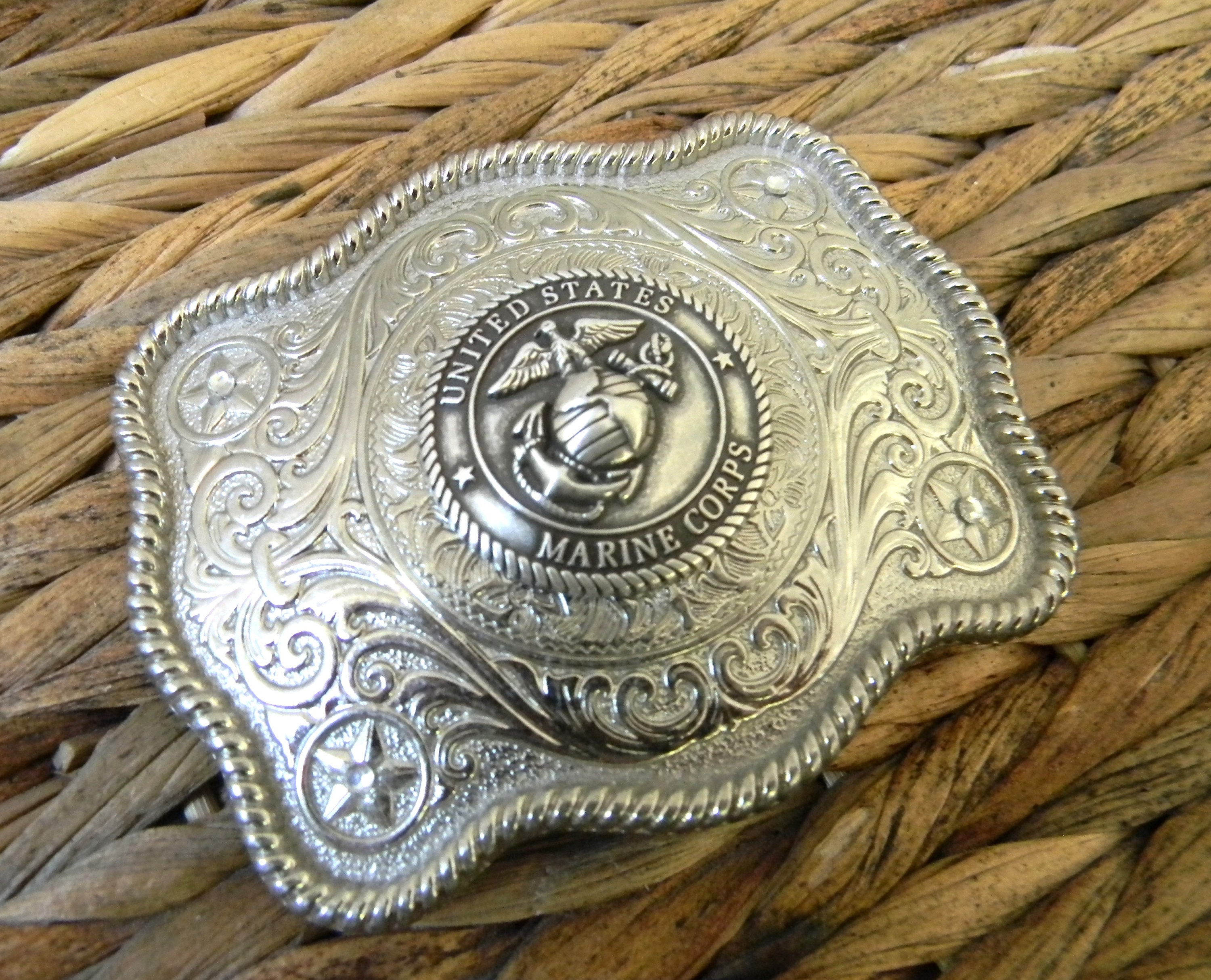 Western Cowboy Jewelry Bright Silver Engraved Gold Star Concho Key Ring Kit 