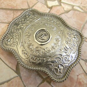 Letter L Monogram Wax Seal Silver Belt Buckle,  Western Belt Buckle, Groomsmen Gift, Bridesmaid Gift, Custom Monogrammed Stamp