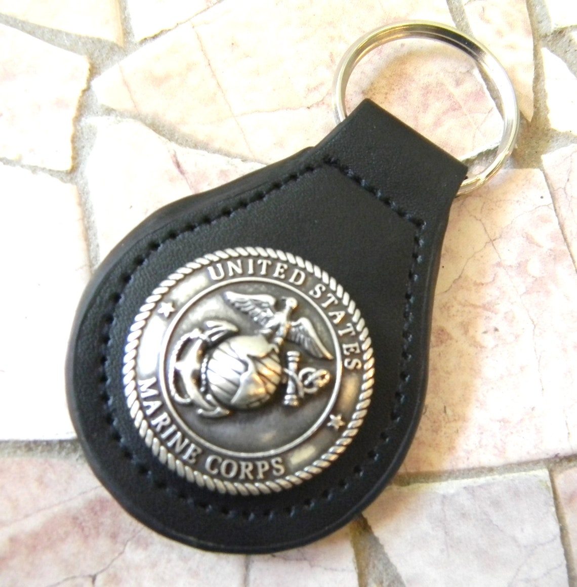 Marine Keychain USMC Key Ring Black Leather Key Fob Key | Etsy