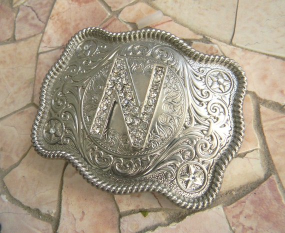 Monogram Letter N Personalized Silver Belt Buckle  display picture 3