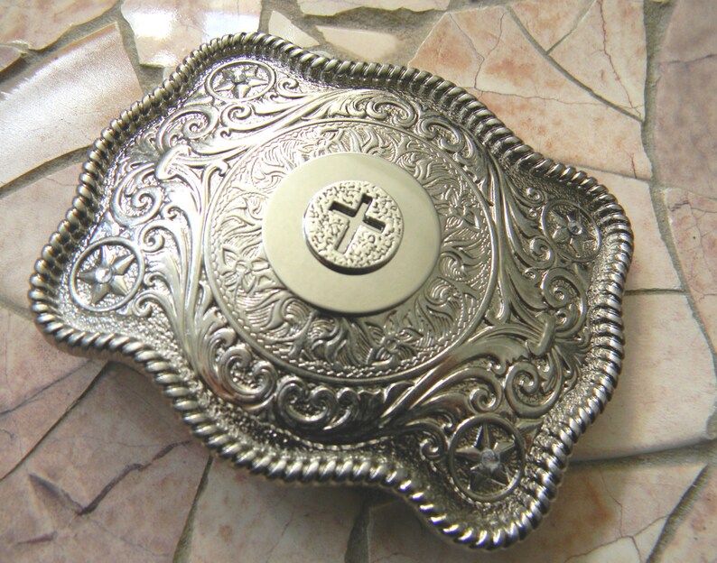 Silver Cross Belt Buckle Country Western Custom Baptism Etsy