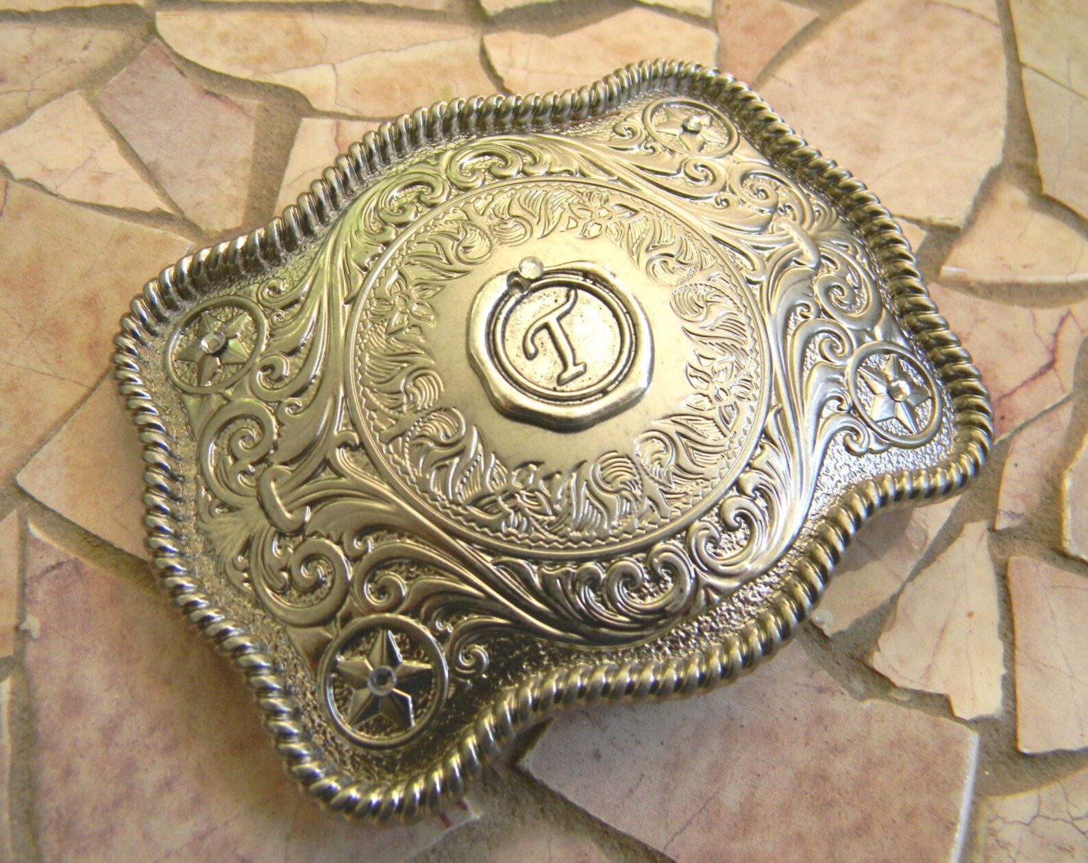 Silver Monogram Belt Buckle Letter T Western Belt Buckle Wax - Etsy