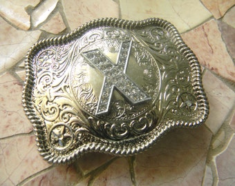 Silver Tone Belt Buckle with Rhinestone‎ Letter C Initial Fashion Accessory Silver Tone Belt Buckle With Rhinestone Letter C Initial  main image 3