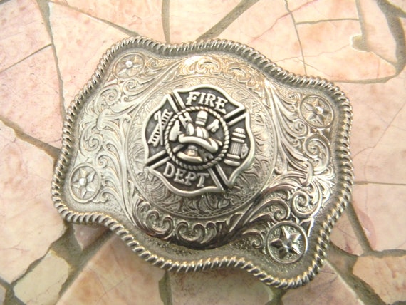 Firefighter Gift Silver Belt Buckle, Western Womens Mens