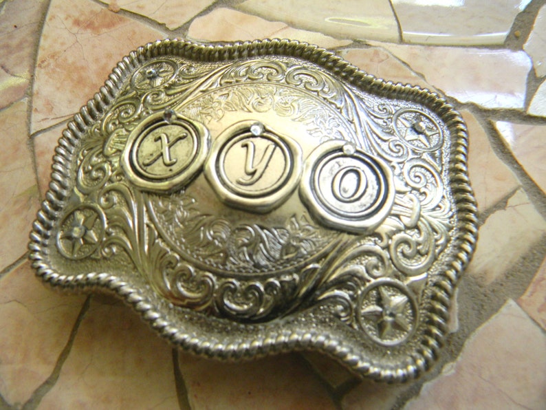 Monogram 3 Initial Personalized Silver Belt Buckle Western | Etsy