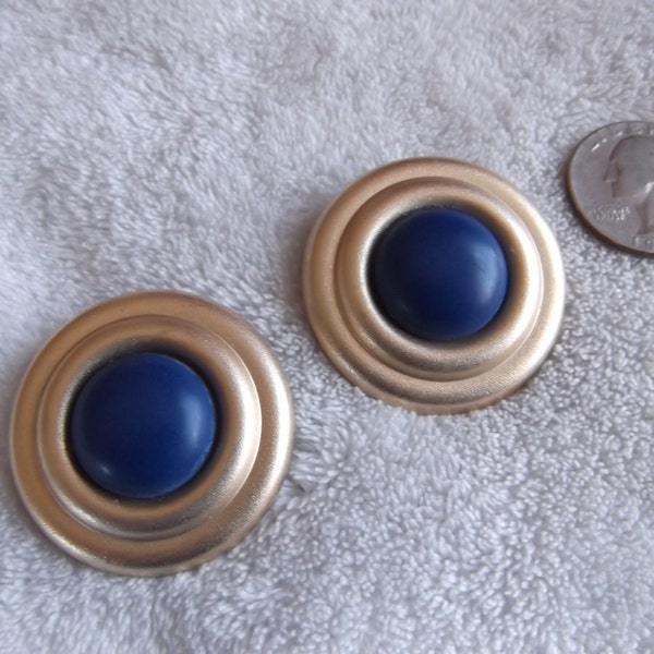 Vtg Clip On Earrings-Big Goldtoned Buttons-C1505