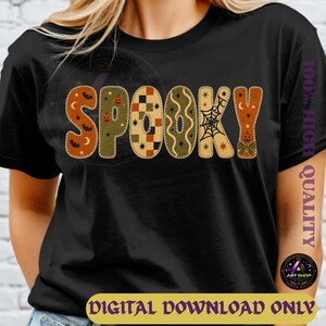 Spooky Halloween Patchwork PNG, Retro Pompoen Vleermuis Sublimatie Design (Digitale Download)