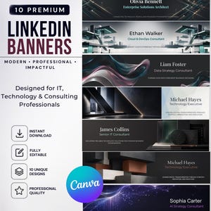 10 LinkedIn Banner Templates Canva | Editable Professional Background Personal Branding | For IT Tech Consultants & Professionals | Download