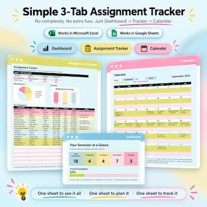 Feuille de calcul de suivi des devoirs | Agenda étudiant Excel et Google Sheets | Calendrier des devoirs et des échéances | Suivi des études, téléchargement numérique