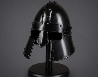 Black Barbute Helmet, Handmade Medieval Knight Steel Helmet, Wearable LARP Cosplay Armor for Renaissance Reenactment