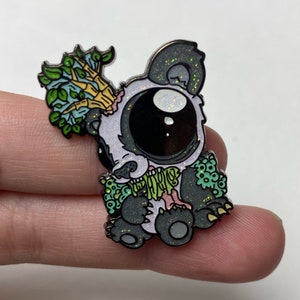 Adorable Panda Eating Bamboo Enamel 2-Post Festival Pin - Glittery Enamel Festival Rave Pin - Enamel Double Post Animal Pin