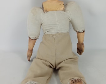 Antike Holzpuppe, Volkskunst des 19. Jahrhunderts, handgeschnitzter Kopf, deutsch-österreichisches Vintage-Sammlerstück
