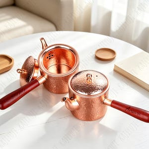 Personalized Solid Copper Tea Pot,Copper Roasting Kettle with Custom Engraved Wooden Handle,Kyusu Teapot,Kitchen Gift,Housewarming Gifts