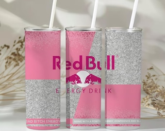 Adesivo PNG para copo térmico Red Bull Pink Edition | Design para sublimação em copo fino de 590ml | Download digital | Copo térmico reto